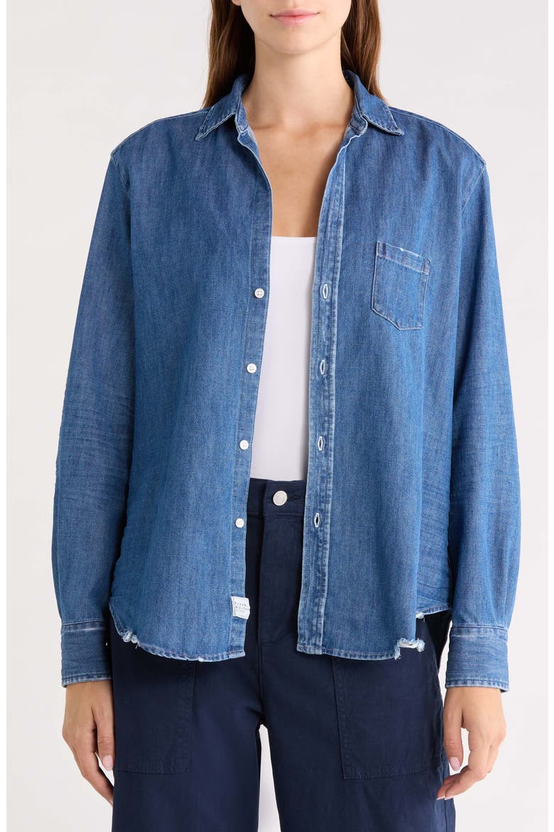 Eileen Relaxed Denim Button-Up Shirt, Alternate, color, DISTRESSED INDIGO WASHED DENIM