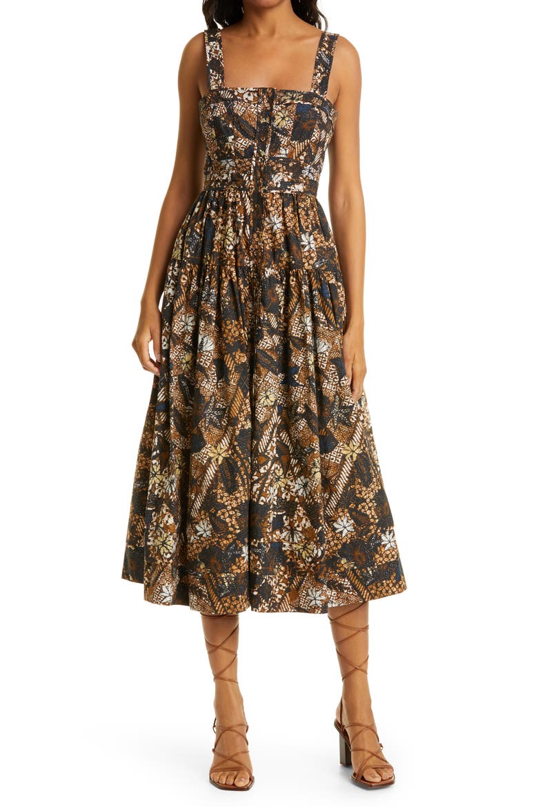 Isabela Floral Print A-Line Dress, Main, color, BRONZE