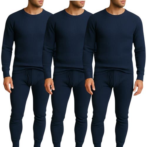 Benben 3 Pack Waffle Knit Thermal Loungewear Set In Blue