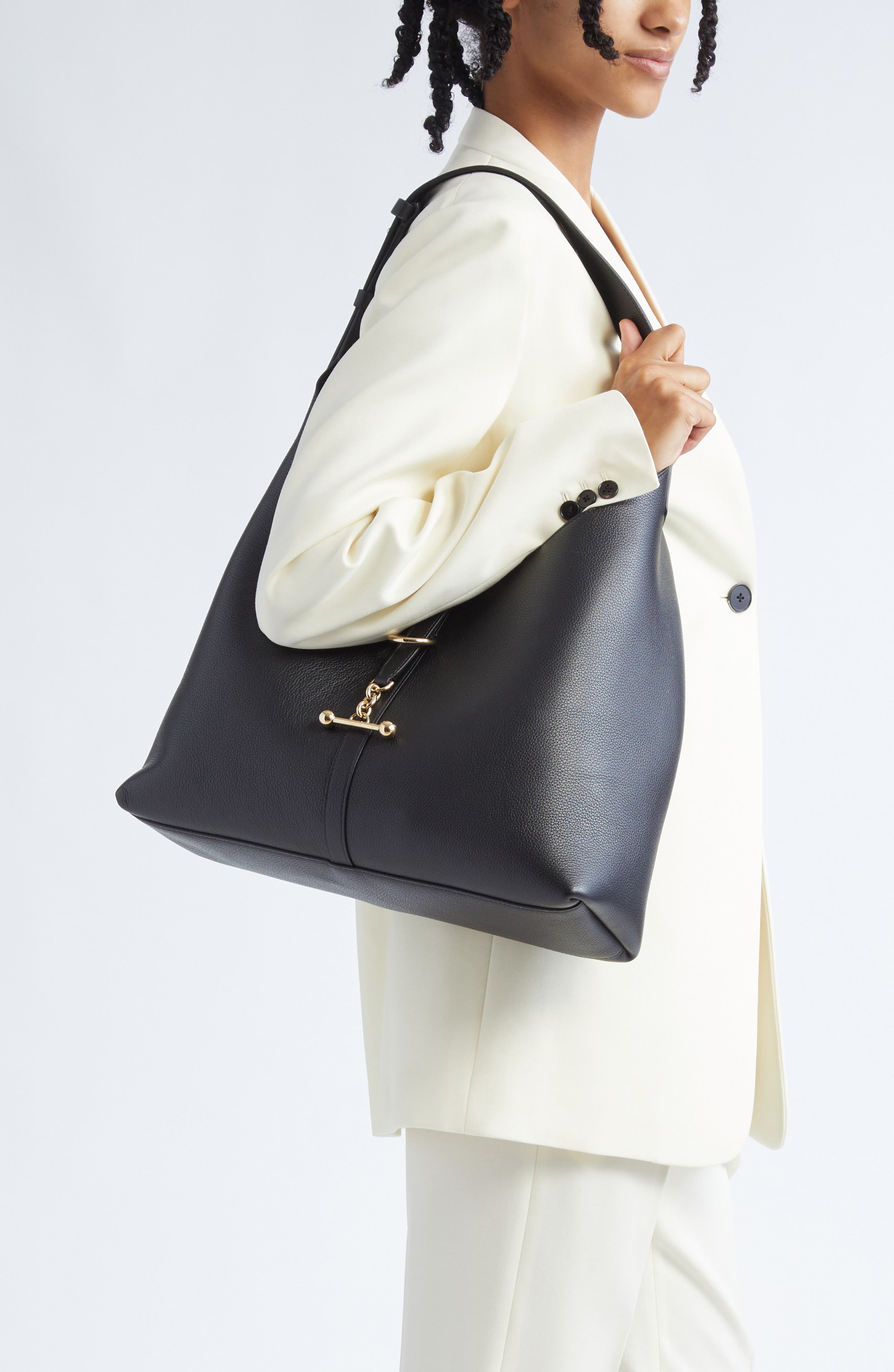 Strathberry Kite Leather Hobo Bag, Alternate, color, Black