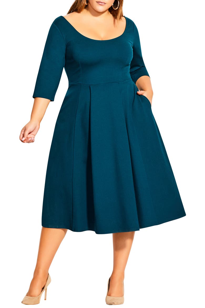 Scoop Neck A-Line Dress, Main, color, EMERALD