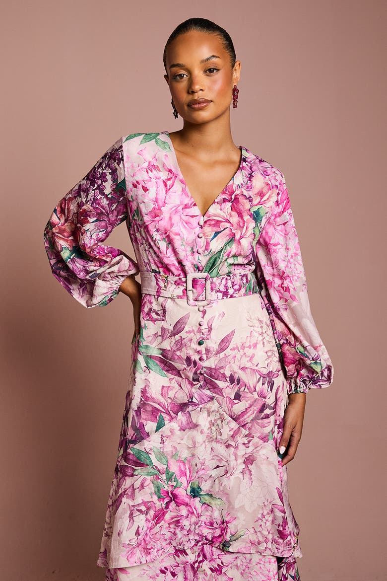 Petite Long Sleeve Chiffon Midaxi Dress, Alternate, color, Pink