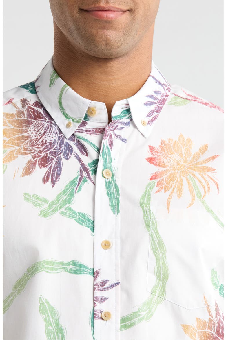 Night Shades Print Cotton Short Sleeve Button-Down Shirt, Alternate, color, OFF WHITE