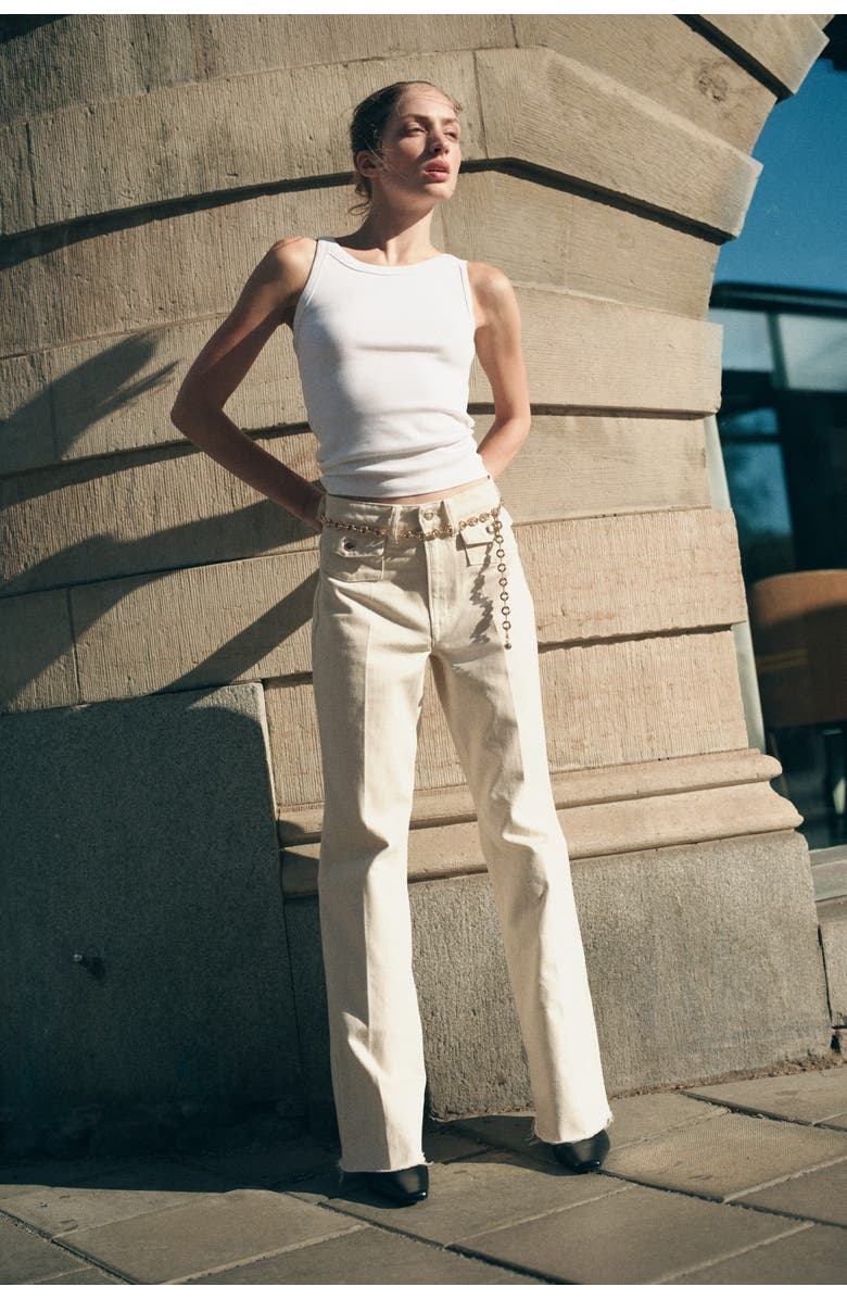 H&M Flared High Jeans, Main, color, Light Beige
