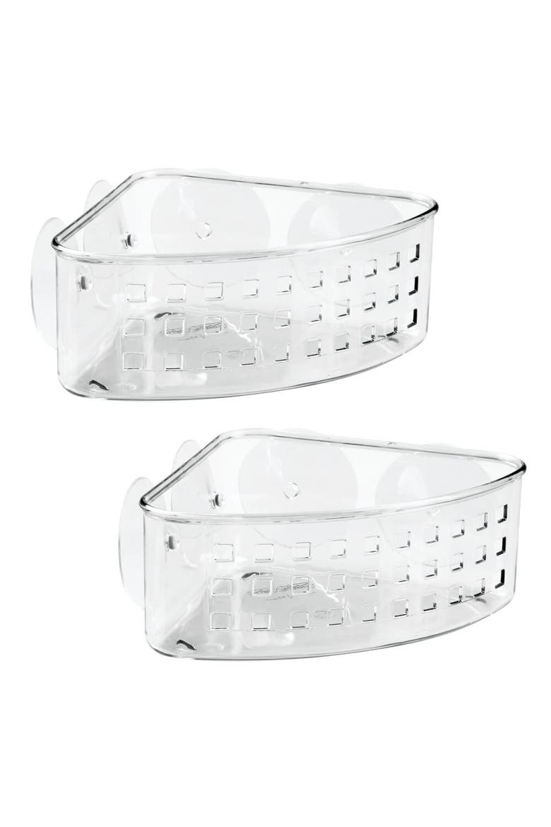 iDesign Plastic Suction Cup Corner Shower Basket for Bathroom Storage, Set of 2, Clear, Alternate, color, Clear