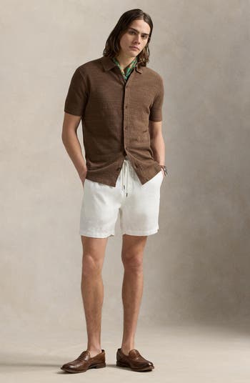 Textured Short Sleeve Cotton & Linen Button-Up Shirt