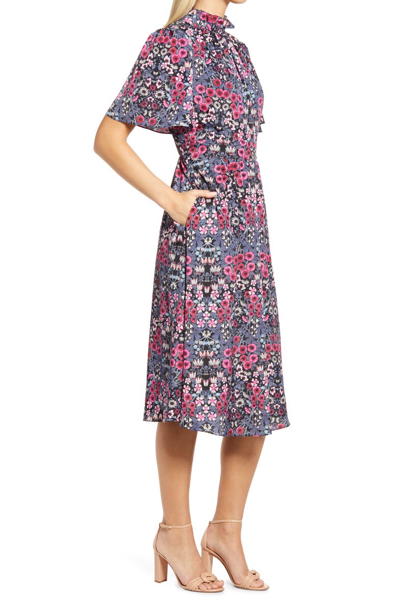 Julia Jordan Ruffle Neck Flutter Sleeve A-Line Dress, Alternate, color, Fus Multi