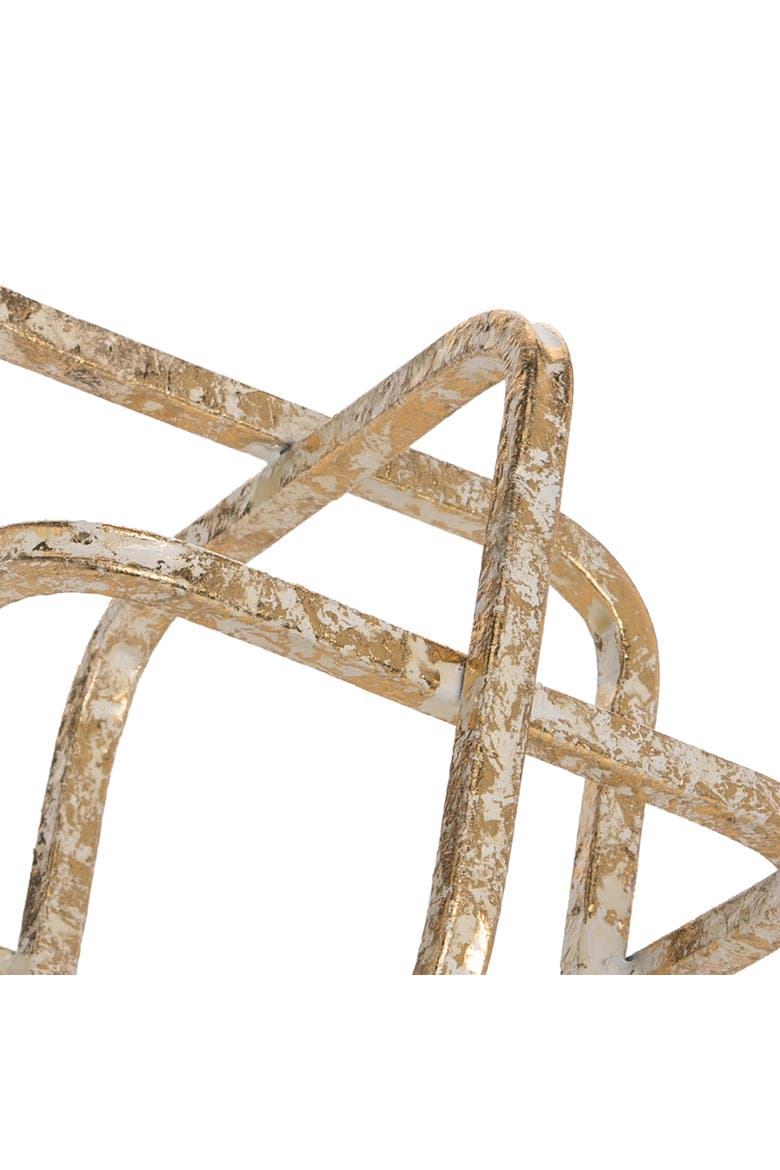 Small Distressed Gold Cube Metal Decorative Sculpture, Alternate, color, Gold