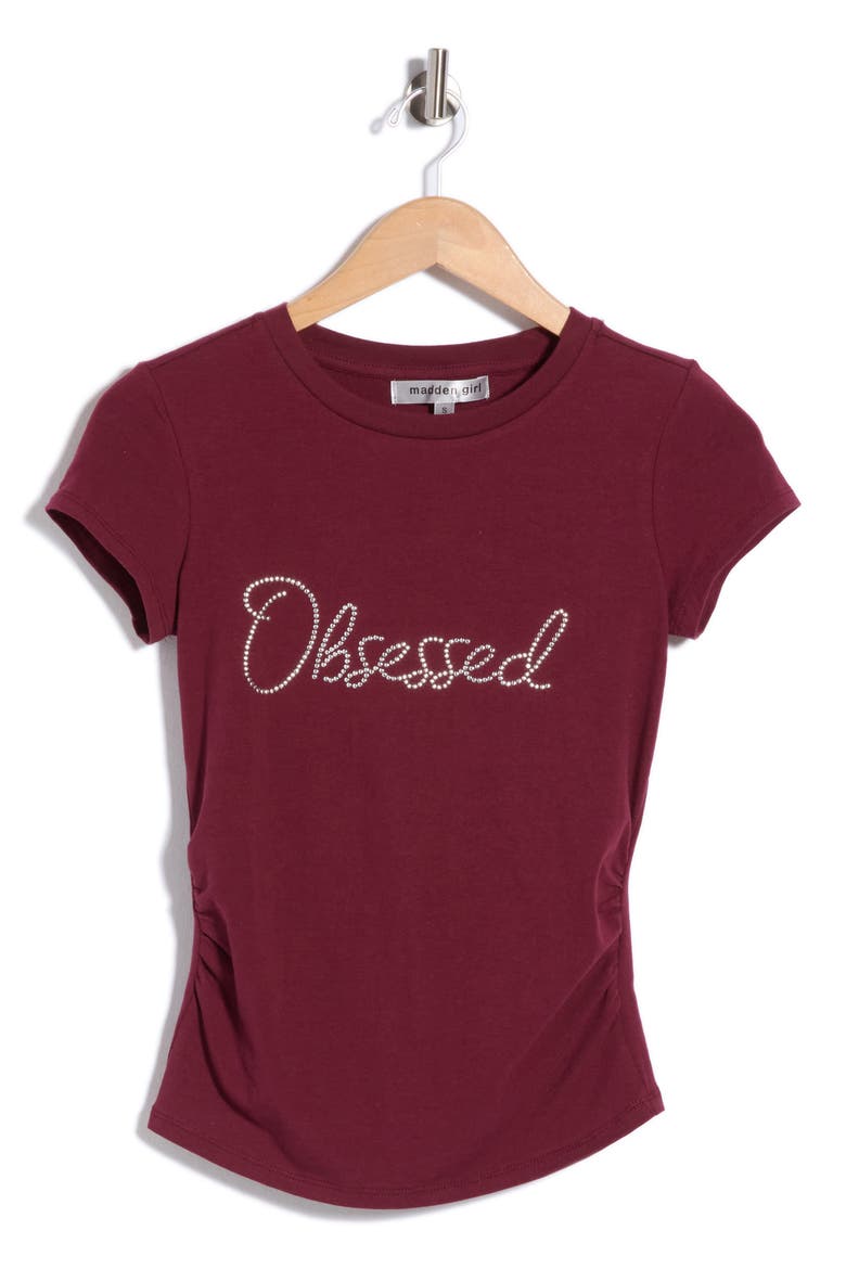 Obsessed Rhinestone Ruched Side T-shirt, Alternate, color, WINDSOR WINE