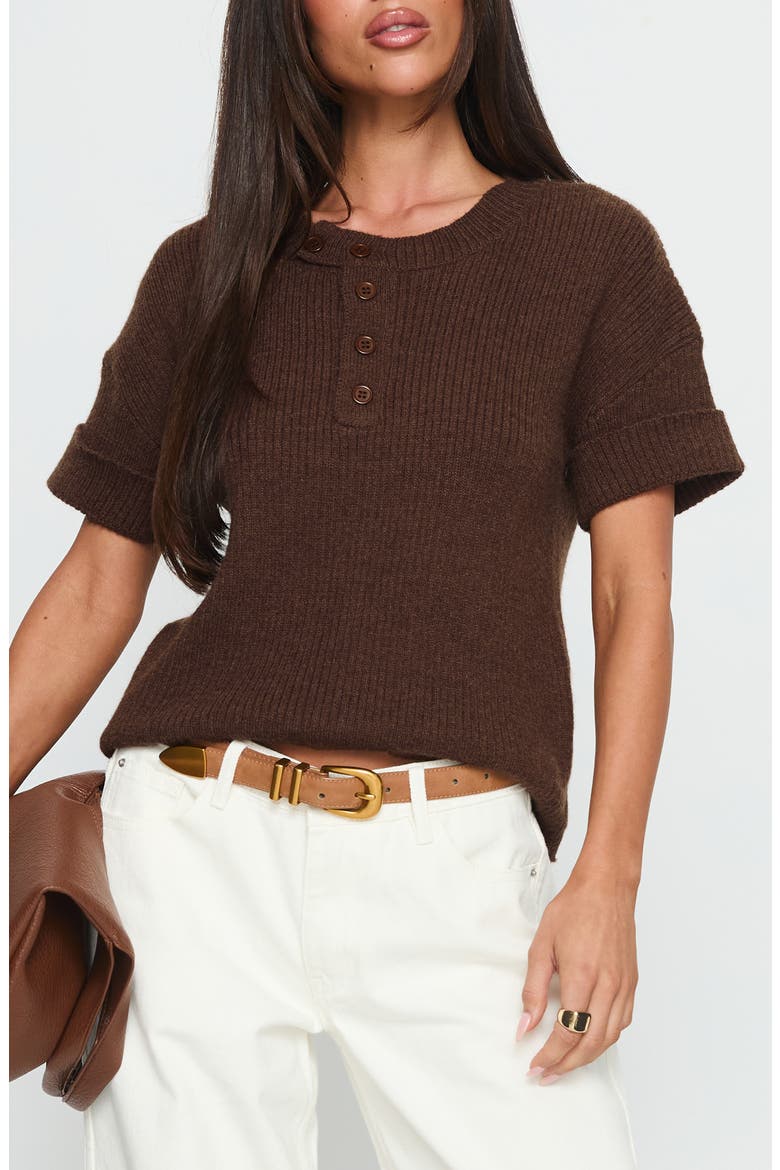 Brandii Short Sleeve Henley Sweater, Main, color, CHOCOLATE