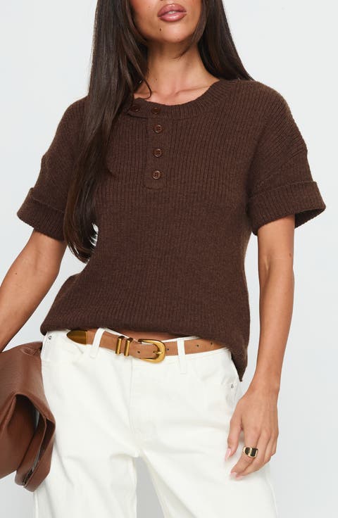 Brandii Short Sleeve Henley Sweater