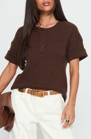 Princess Polly Brandii Short Sleeve Henley Sweater