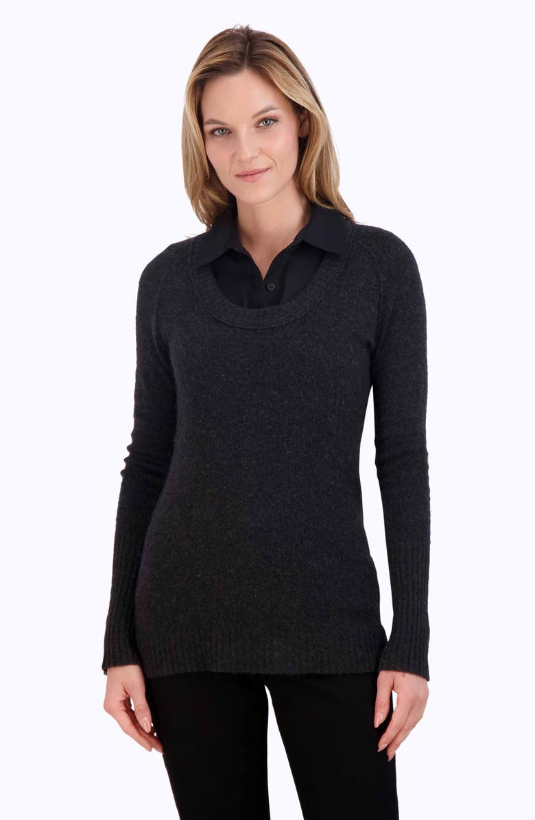 Foxcroft Ricki Mixed Media Sleeveless Button-Up Shirt, Alternate, color, Black