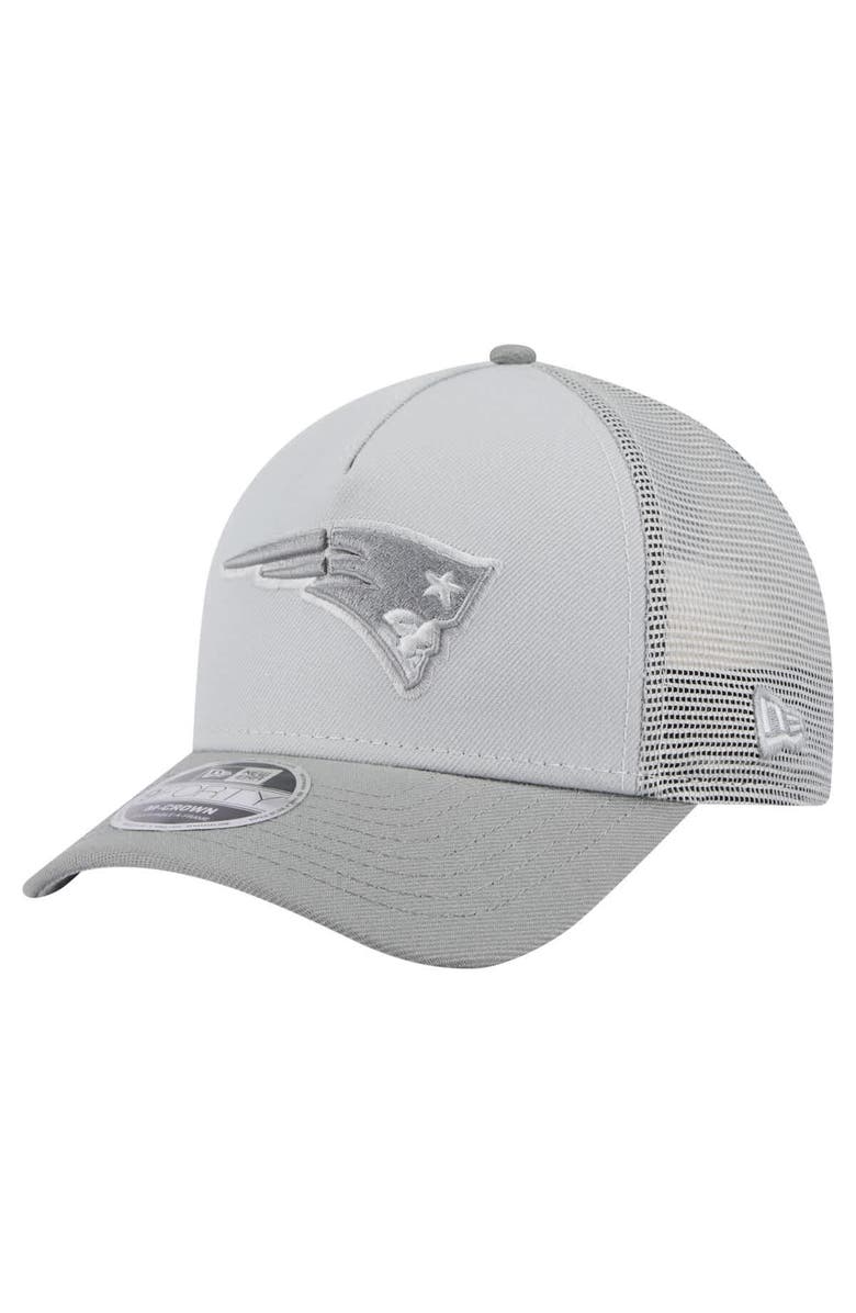 New Era Men's New Era Gray New England Patriots Domain A-Frame Trucker 9FORTY Adjustable Hat, Main, color, 