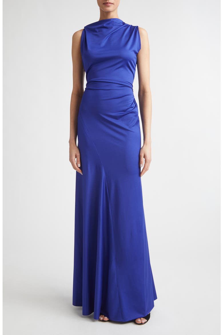 Draped Stretch Jersey Gown, Main, color, BRIGHT INDIGO