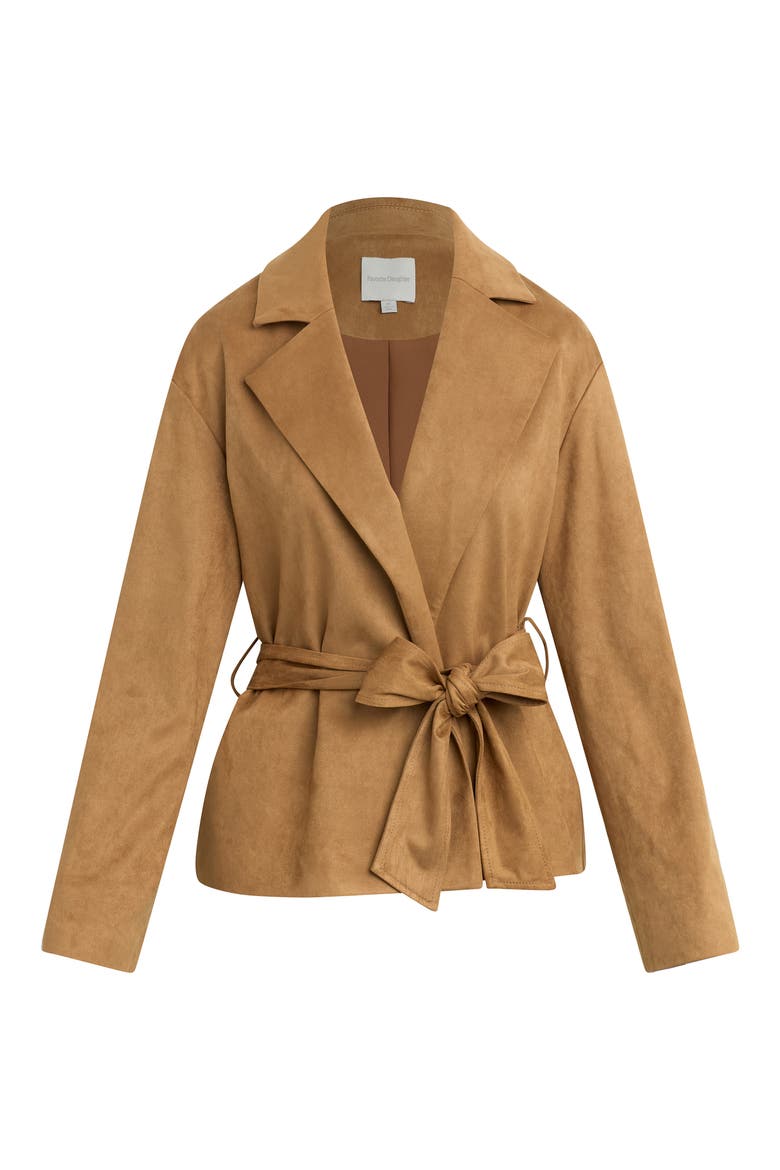The Marina Faux Suede Wrap Jacket, Alternate, color, CAMEL