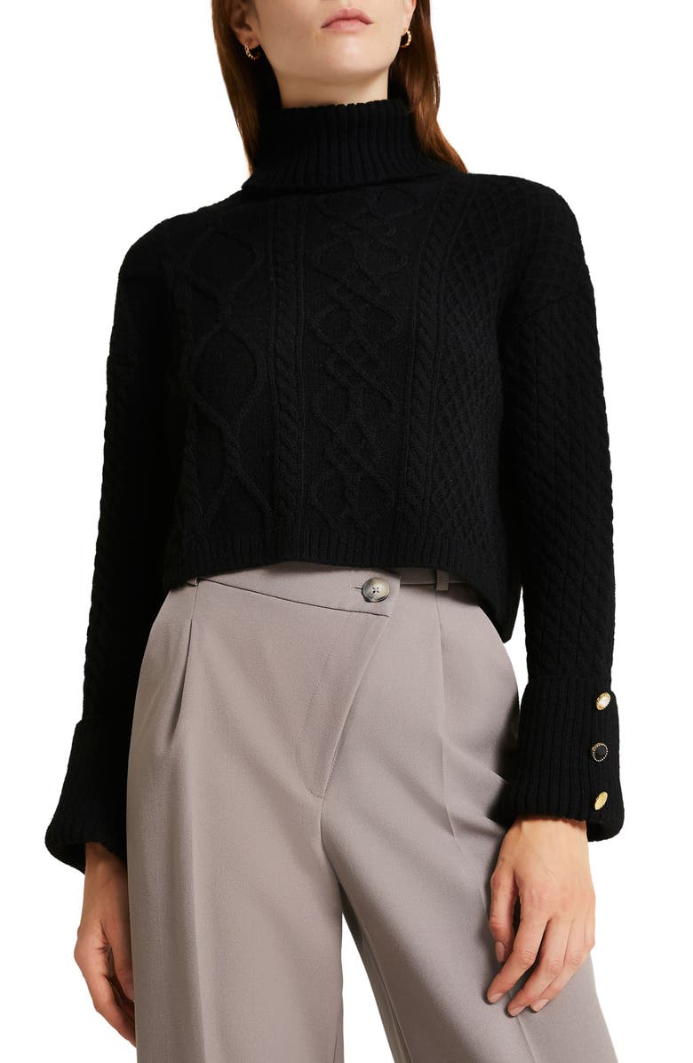 River Island Crop Turtleneck Cable Knit Sweater, Main, color, 