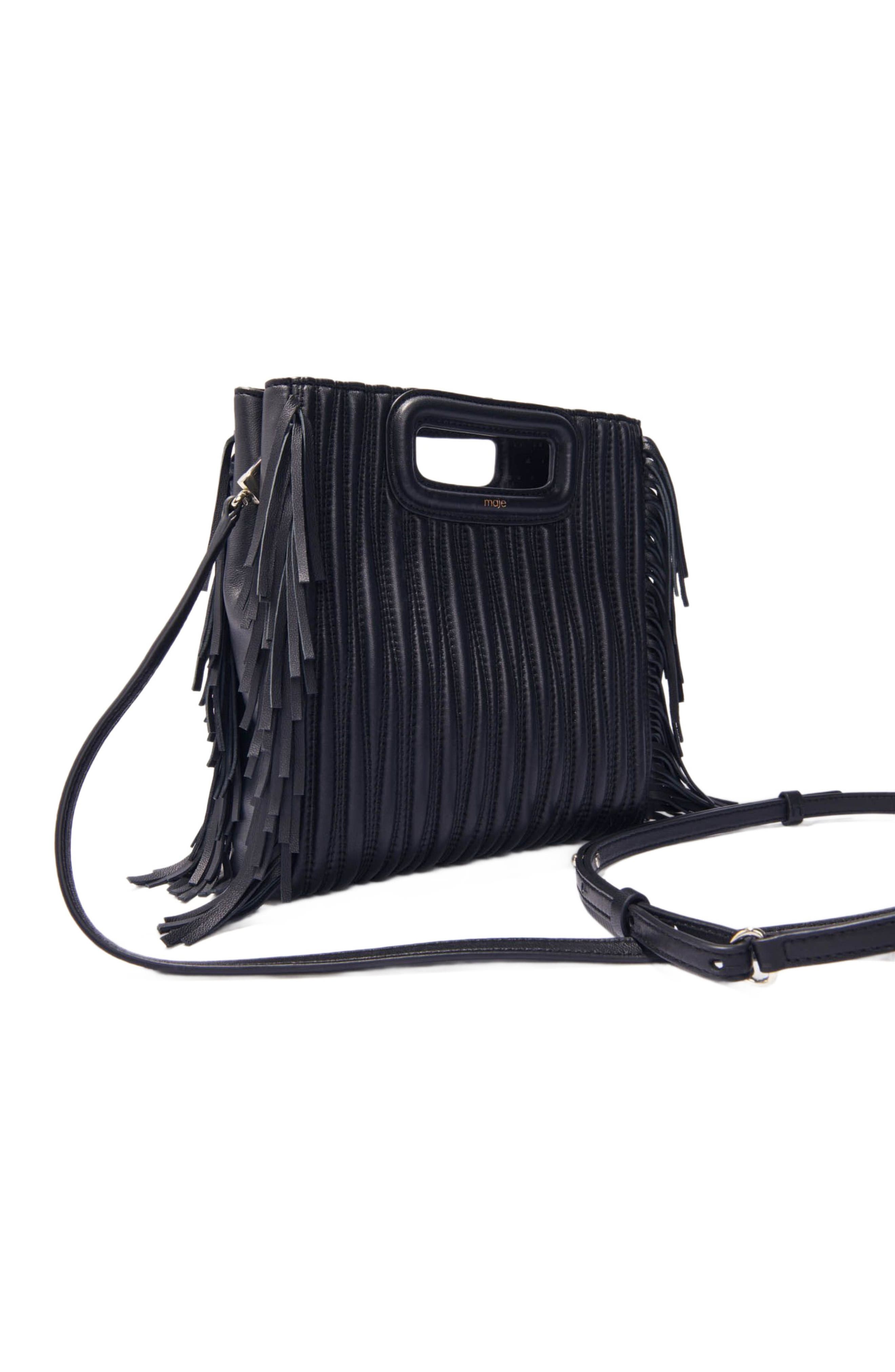 maje Quilted leather M bag, Alternate, color, Black