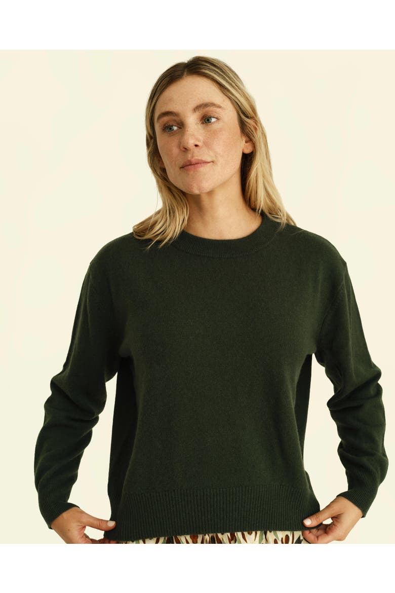 Caden Scallop Trim Cashmere Sweater, Alternate, color, Spruce