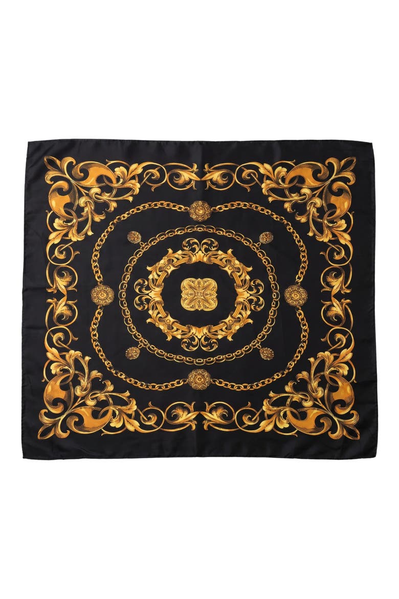 Chain Print Satin Scarf, Main, color, BLACK