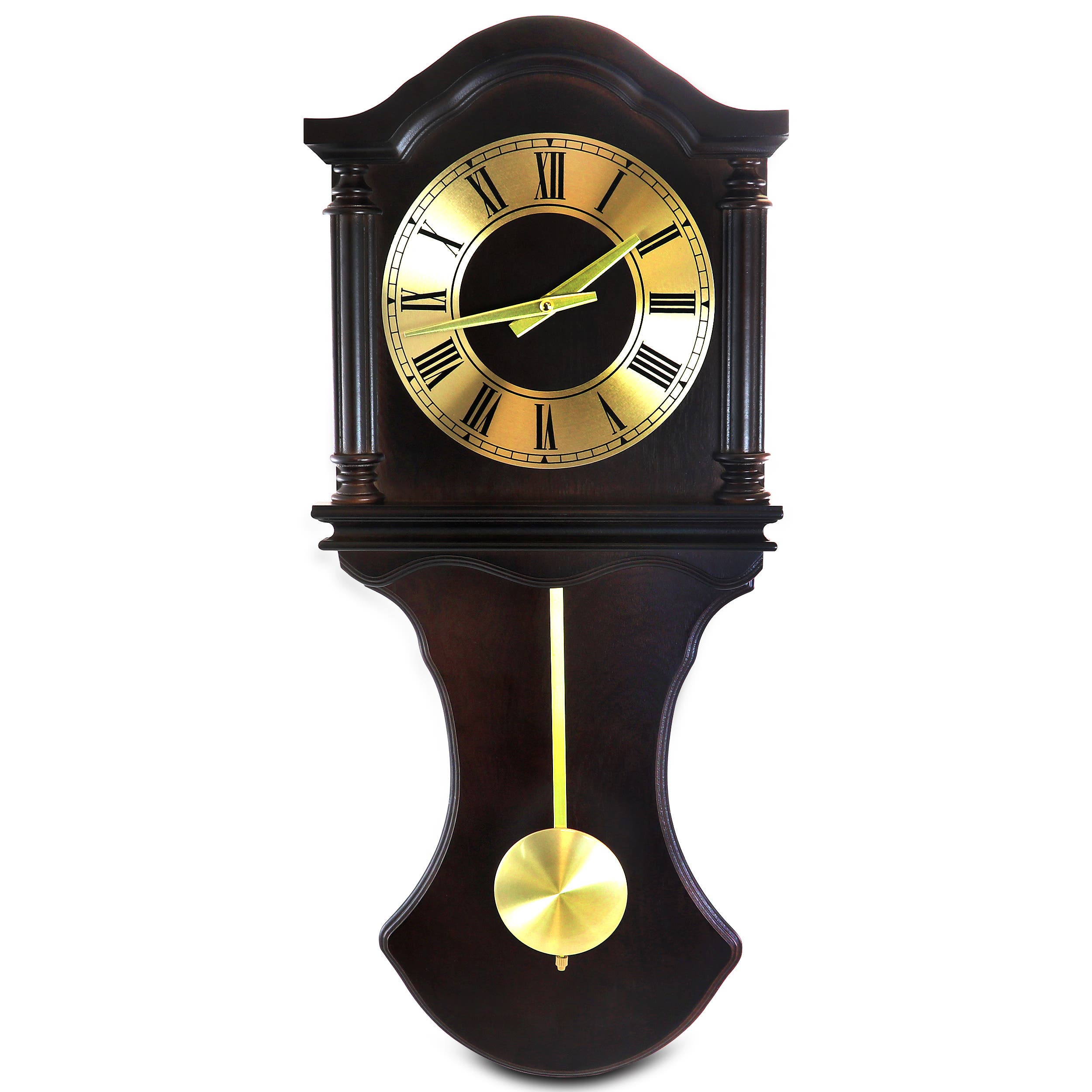 Bedford Clock Collection 27.5in Wall Clock With Pendulum Chocolate Oak Finish In Brown
