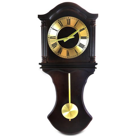27.5in Wall Clock with Pendulum Chocolate Oak Finish