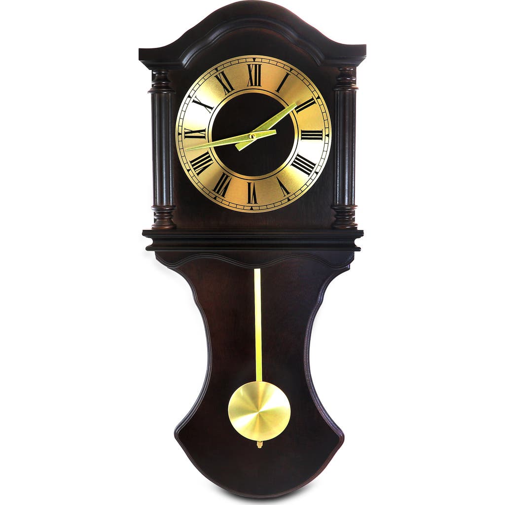 Bedford Clock Collection 27.5in Wall Clock With Pendulum Chocolate Oak Finish In Brown