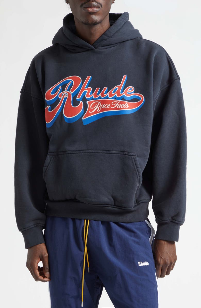 Rhude Pit Stop Hoodie, Main, color, Vintage Black / Red / Blue