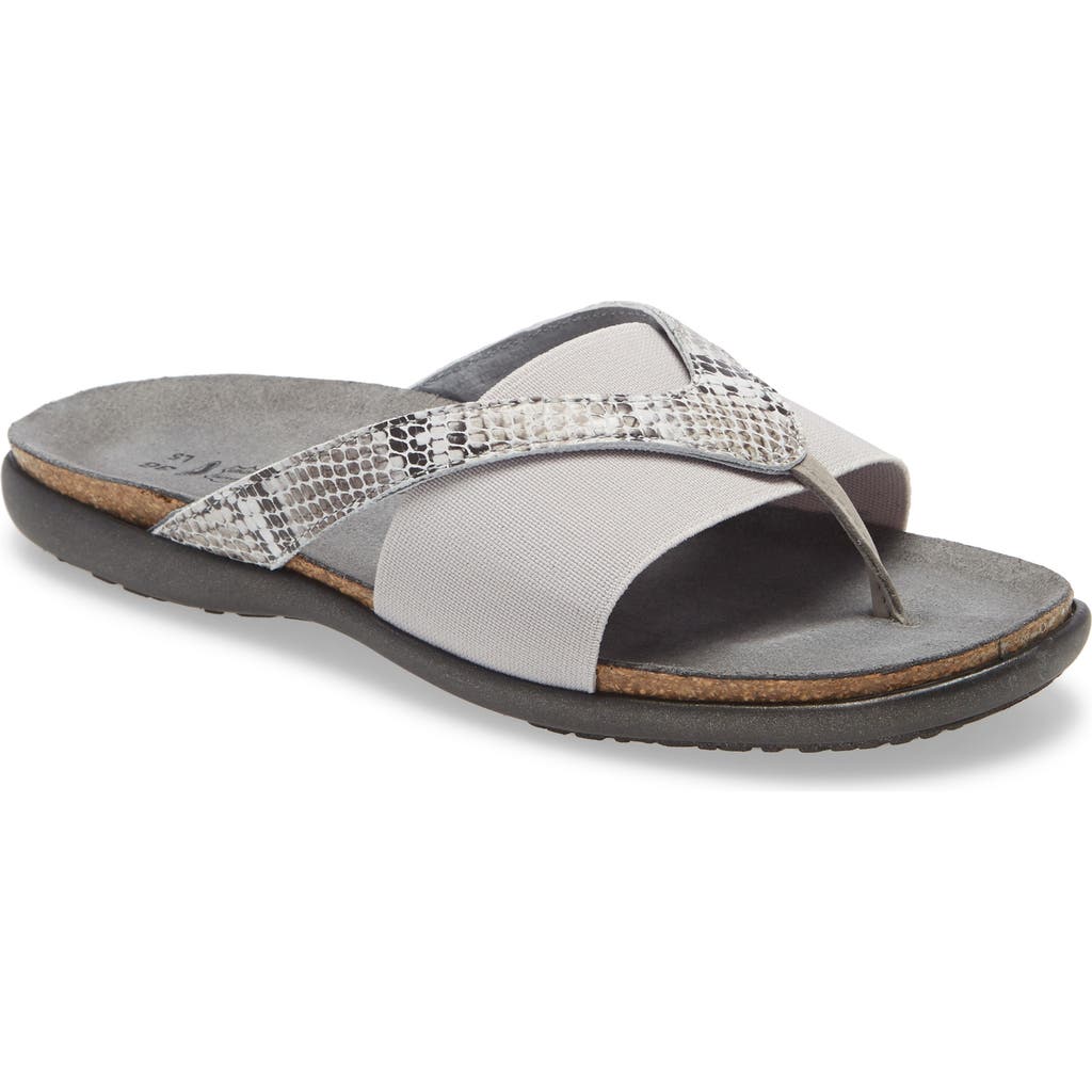Naot Penelope Flip Flop In Grey Cobra Print Leather