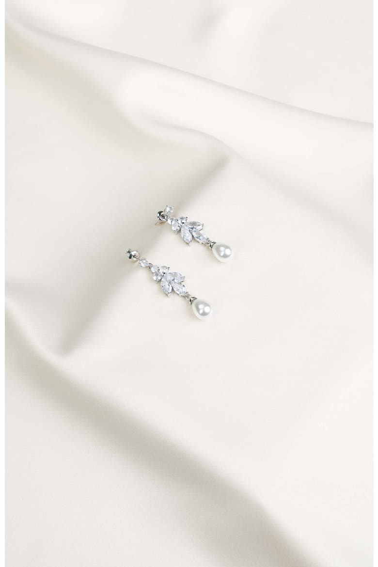 Leo Pearl and Crystal Drop Earrings, Alternate, color, Silver