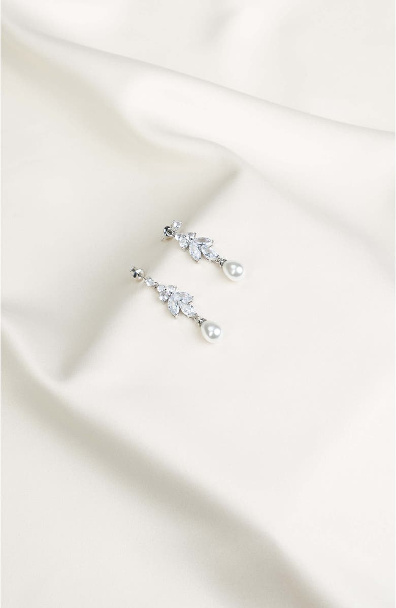 Untamed Petals Leo Pearl and Crystal Drop Earrings, Alternate, color, Silver