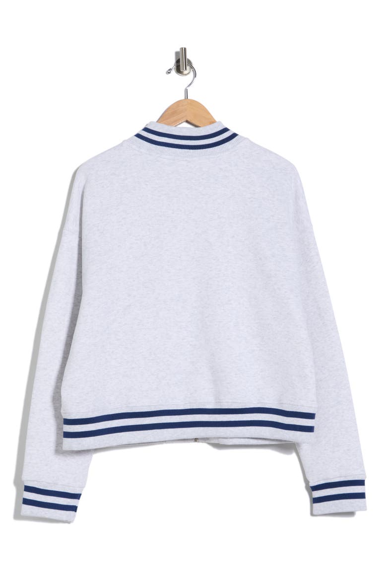Silicone Varsity Stripe Fleece Zip Jacket, Alternate, color, HEATHER LIGHT GREY/ NAVY