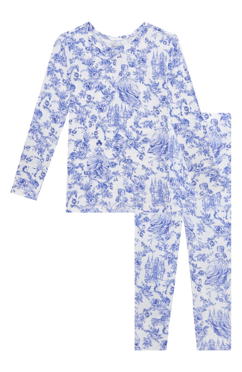 Posh Peanut Print Fitted Two-Piece Pajamas, Main, color, White/ Blue