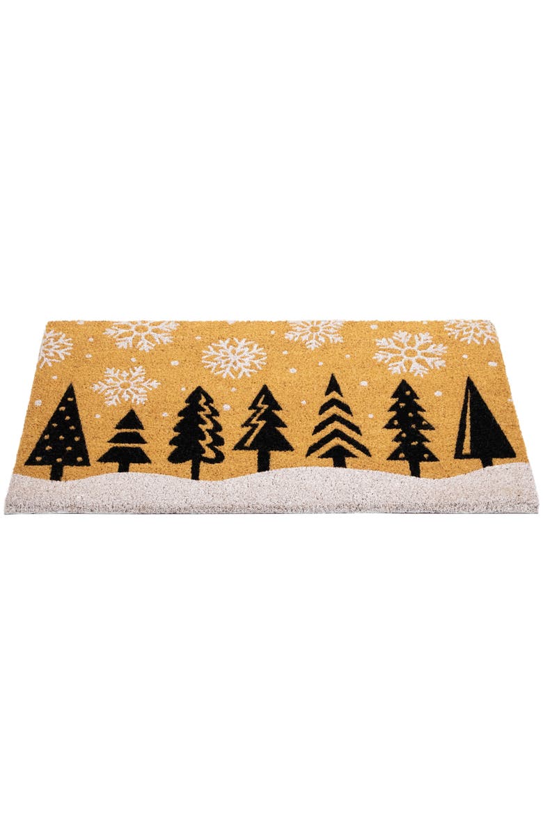 Northlight Trees and Snowflakes Natural Coir Christmas Outdoor Doormat 18" x 30", Alternate, color, Brown