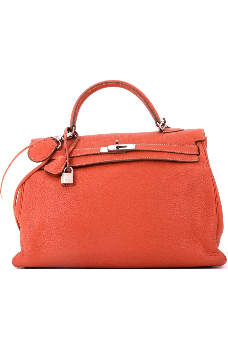 Pre-Owned Hermes Kelly Amazone Handbag Orange Clemence with Palladium Hardware 35, Main, color, Sanguine