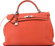 Pre-Owned Hermes Kelly Amazone Handbag Orange Clemence with Palladium Hardware 35
