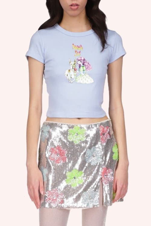 Anna Sui Micro Ribbed Baby Tee In Blue