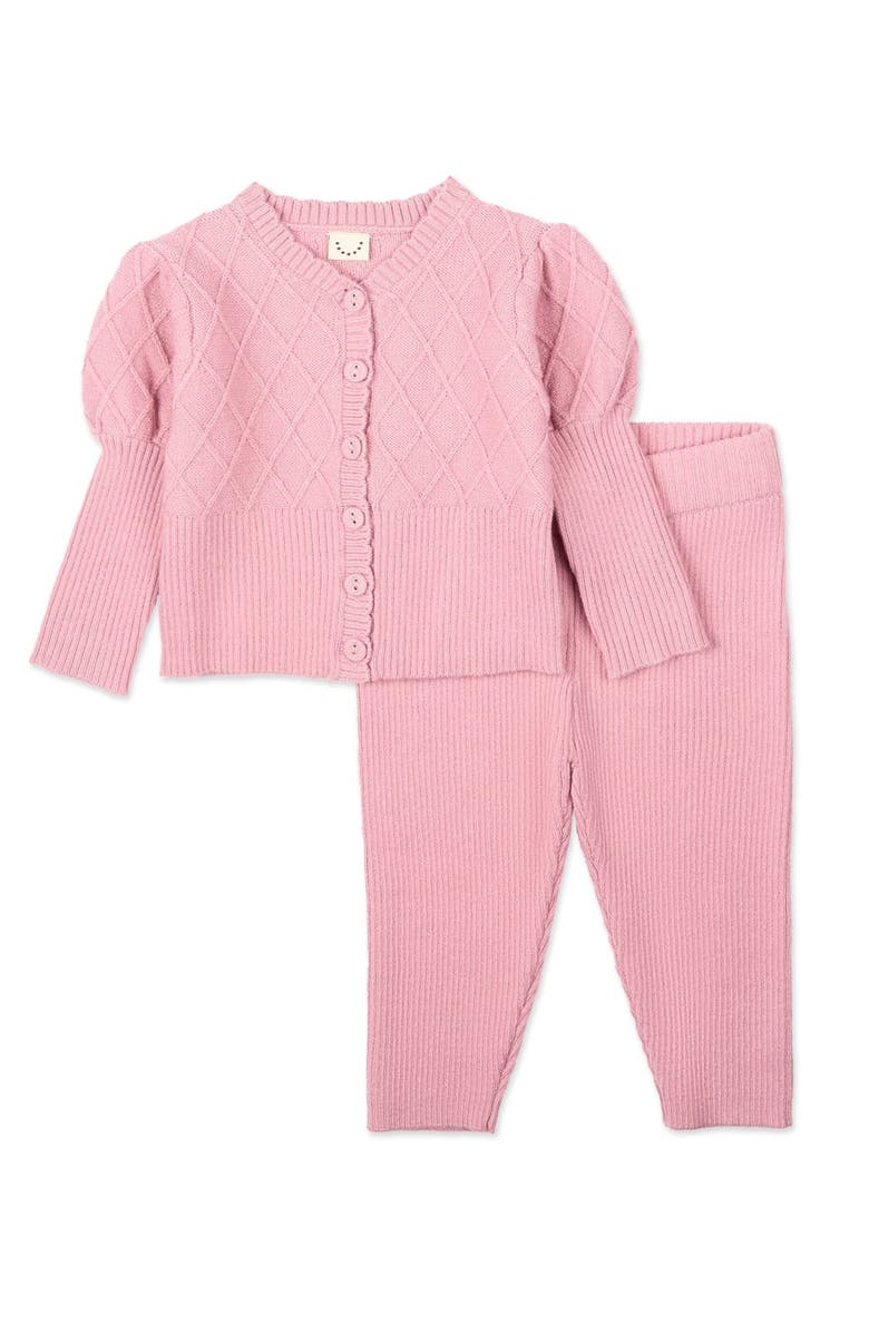MiniMoi Knit Cardigan and Legging Set, Main, color, Bridal Rose