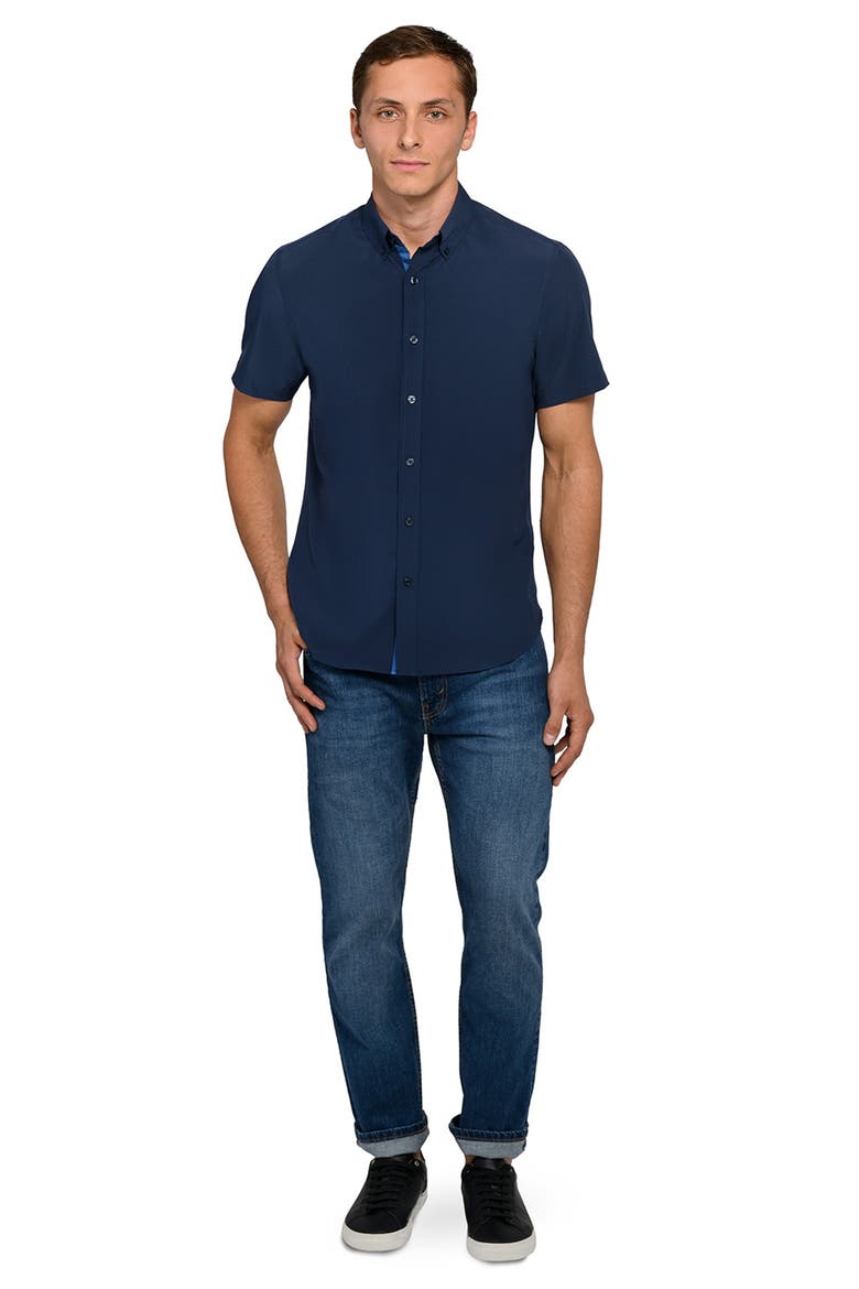 Solid Woven Short Sleeve Basic, Alternate, color, NAVY
