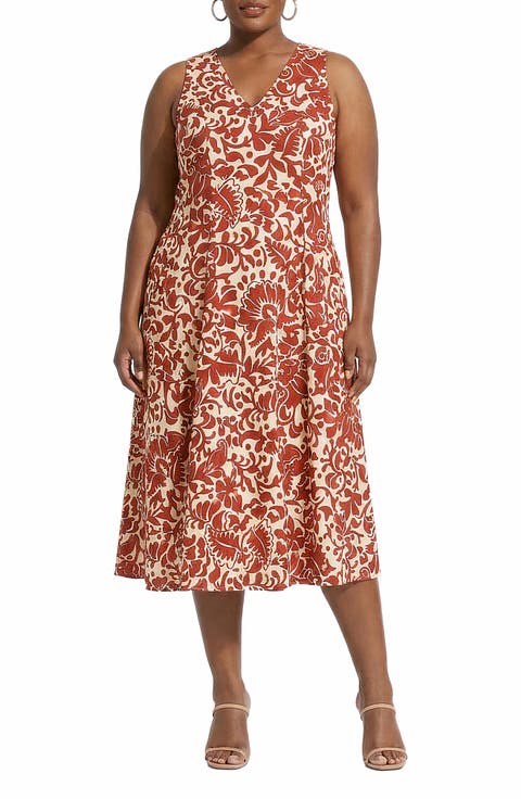Sleeveless Godet A-Line Dress (Plus)