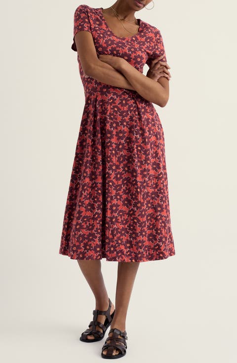 Pier View Floral Flare Stretch Organic Cotton Dress