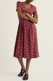 Seasalt Cornwall Pier View Floral Flare Stretch Organic Cotton Dress