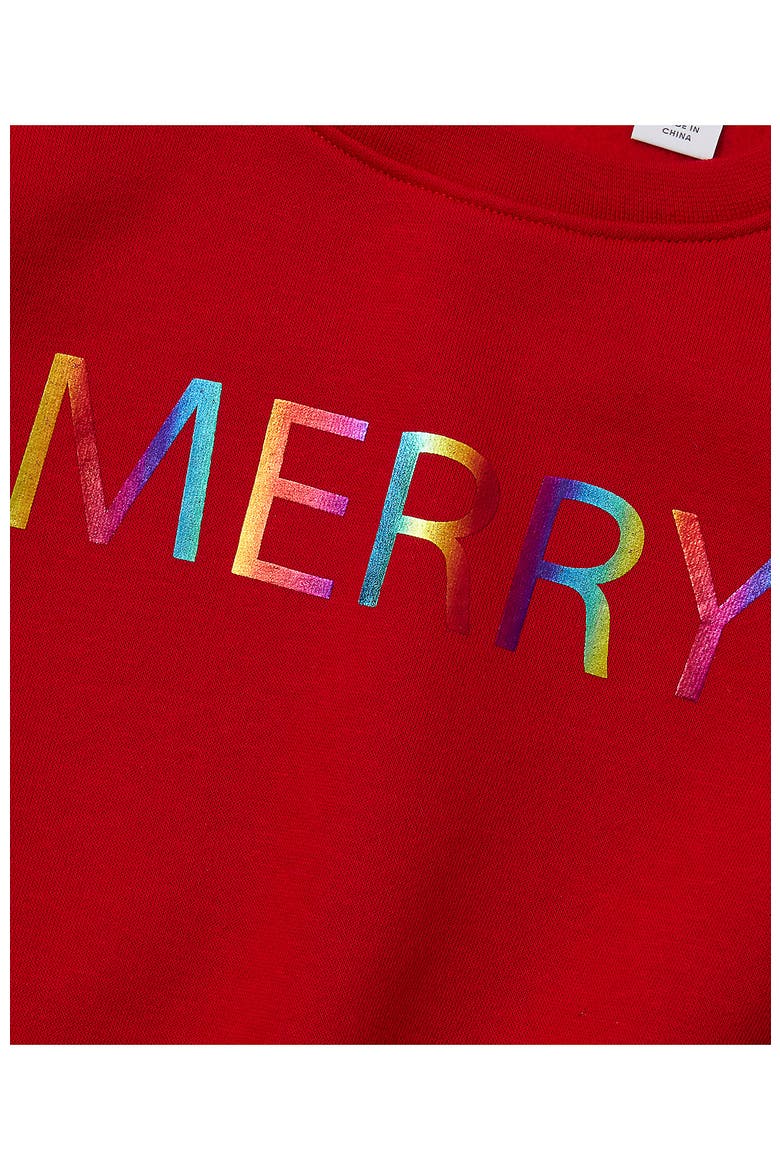 Girls Puff Shoulder Crew Neck Sweatshirt, Alternate, color, Apple Red Merry