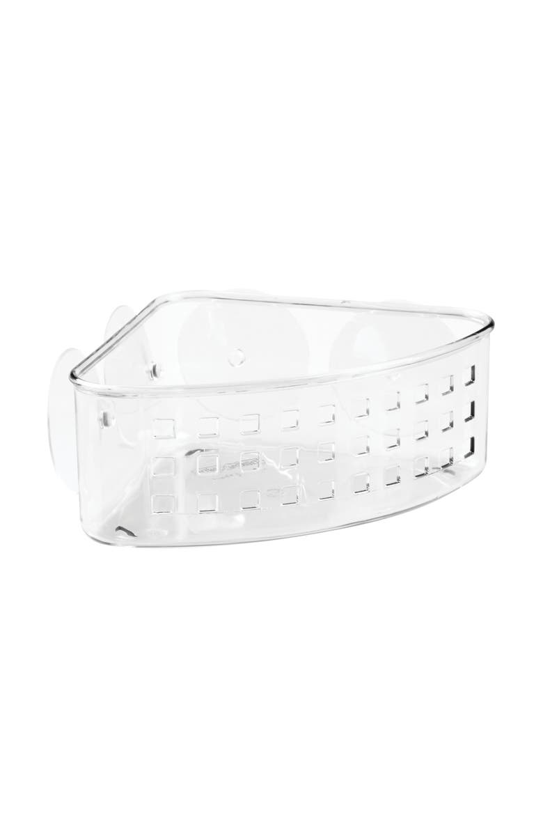 iDesign Plastic Suction Cup Corner Shower Basket for Bathroom Storage, Set of 2, Clear, Alternate, color, Clear