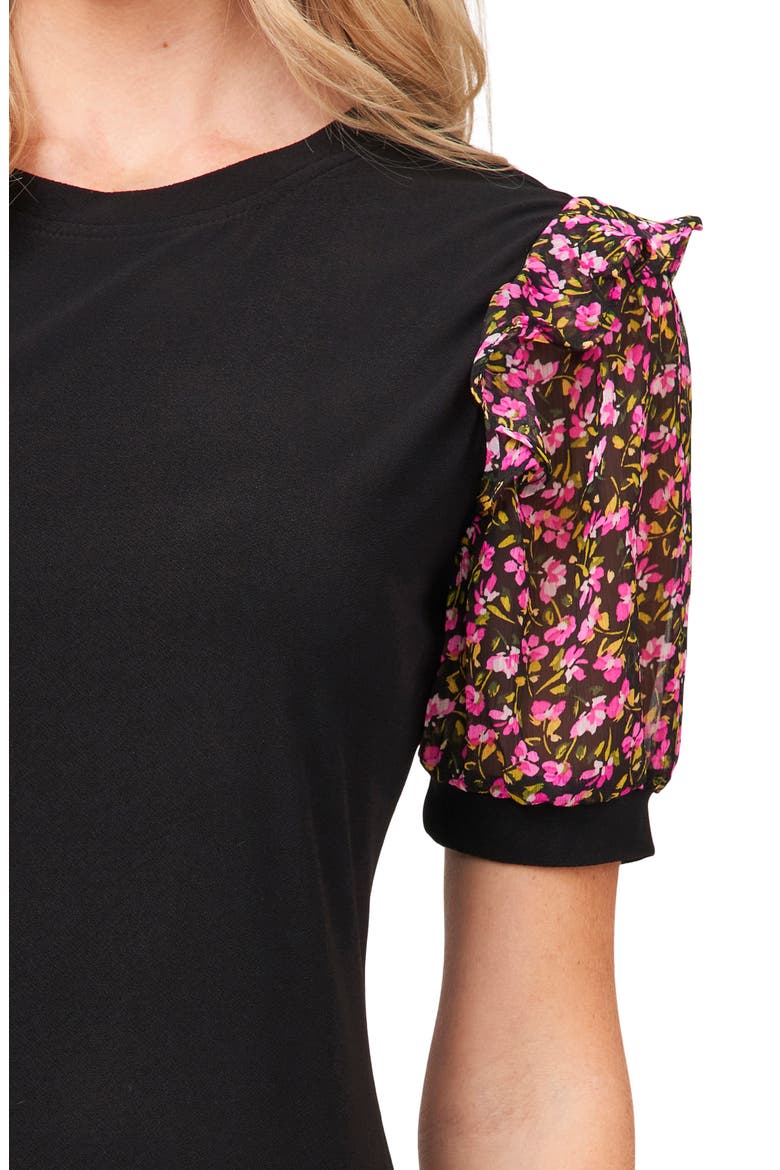 Floral Puff Sleeve Dress, Alternate, color, RICH BLACK