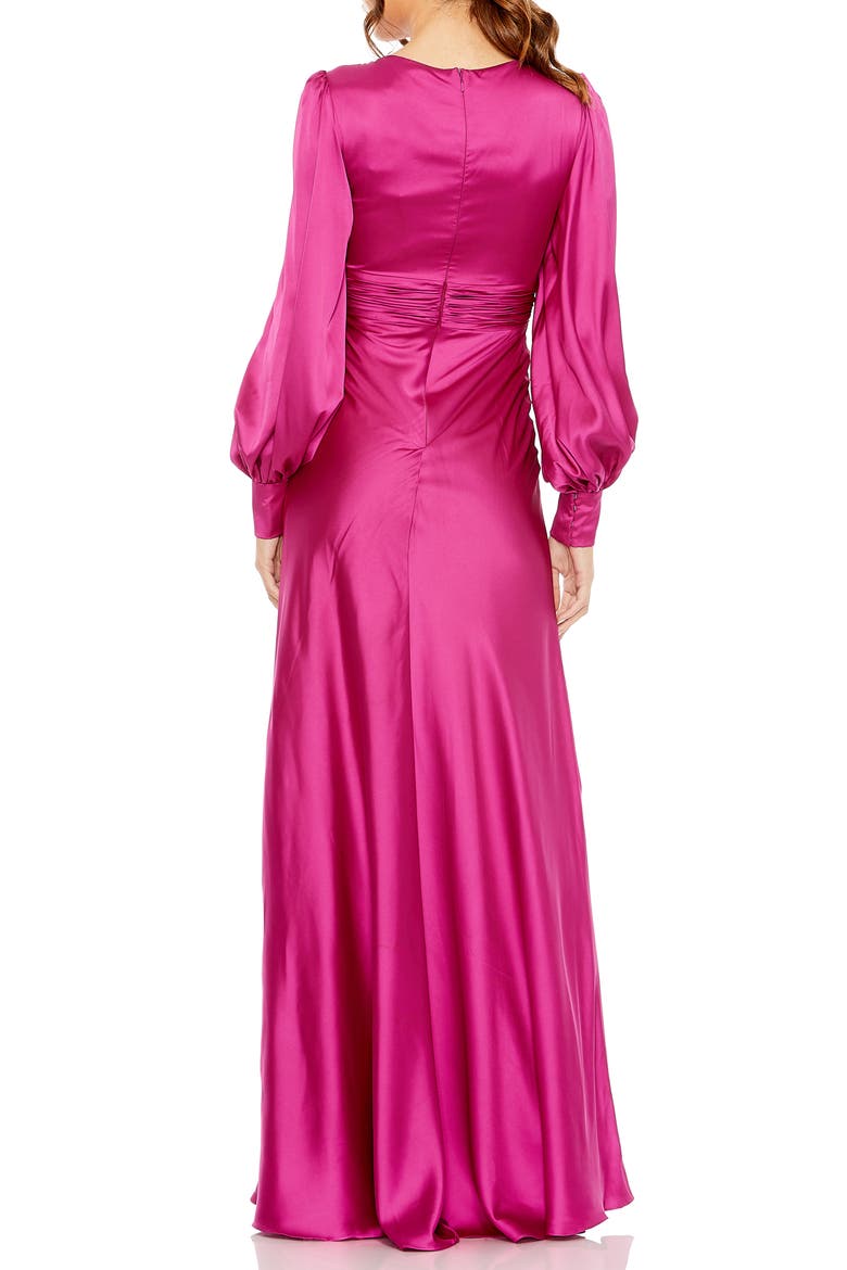 Charmeuse Bishop Sleeve V Neck Gown, Alternate, color, MAGENTA