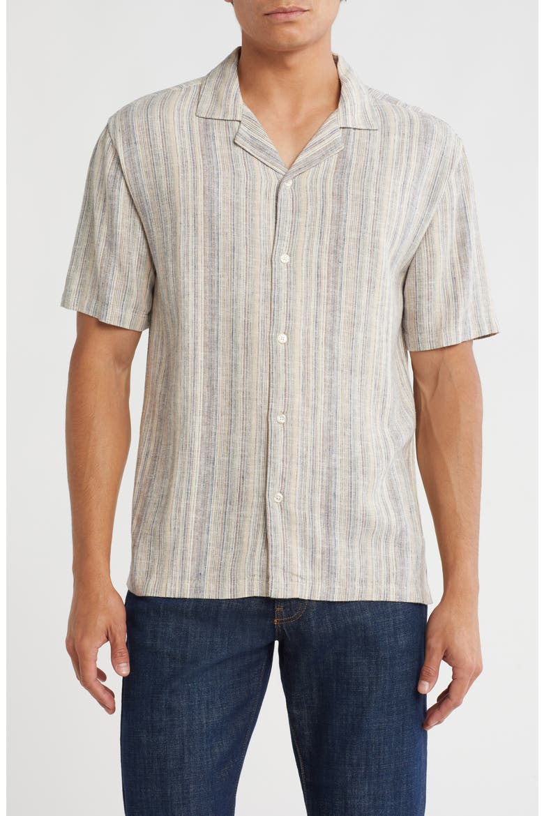 Stripe Linen Blend Camp Shirt, Main, color, WARM MULTI BARCODE STRIPE