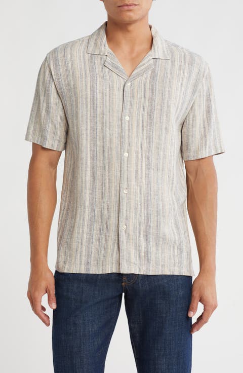Stripe Linen Blend Camp Shirt
