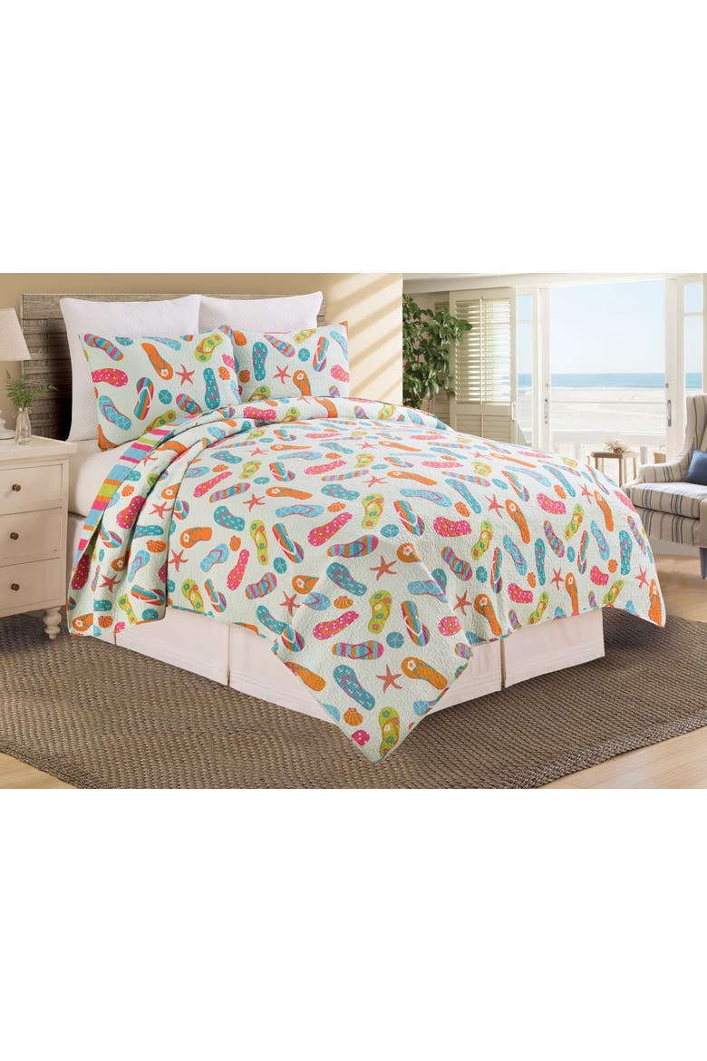 Flip Flop Life 100% Cotton Quilt Set  - Reversible and Machine Washable, Alternate, color, Blue
