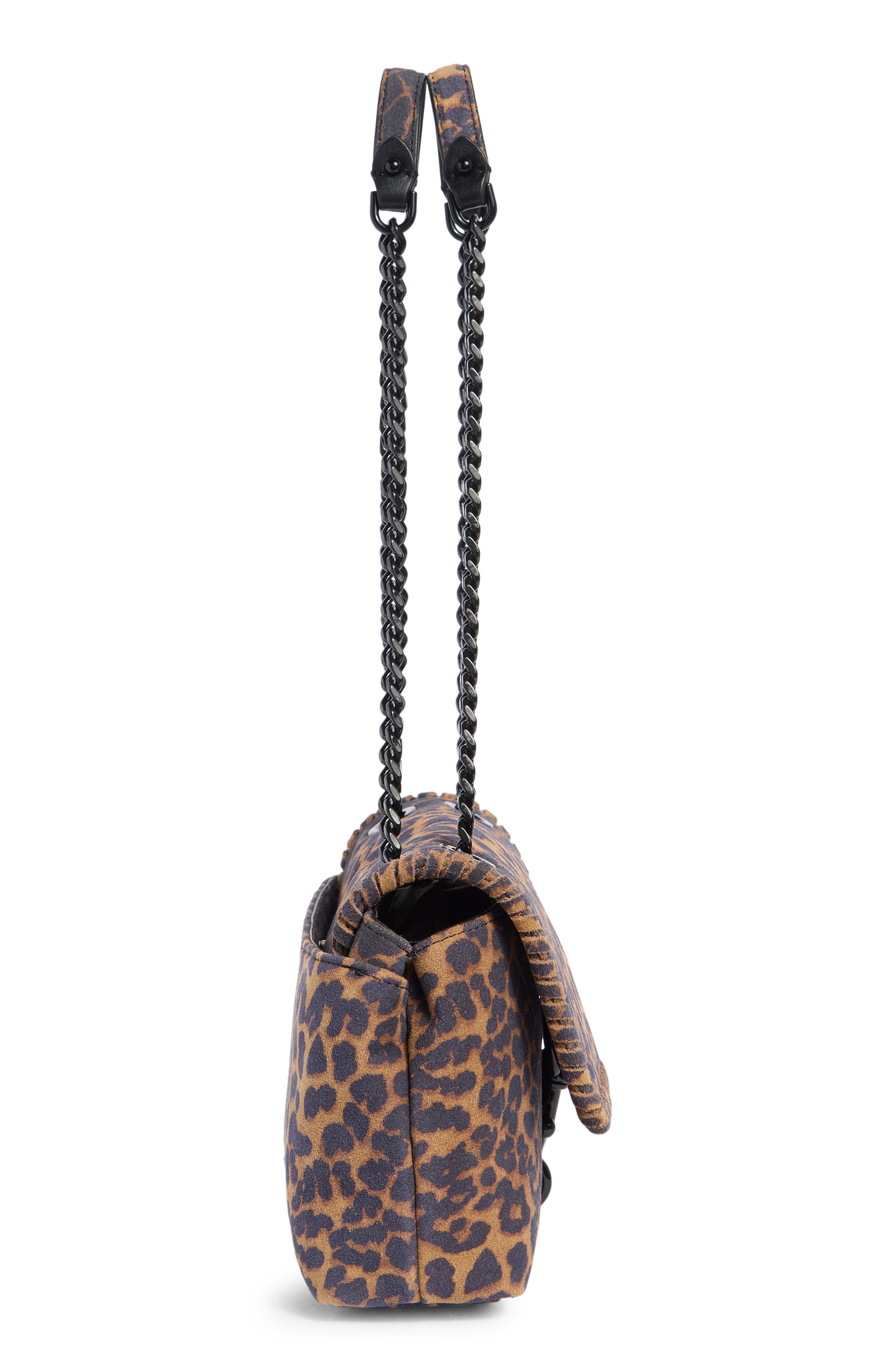 Rebecca Minkoff Edie Whipstitch Suede Crossbody Bag, Alternate, color, Leopard